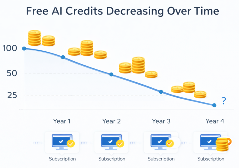 Free ai credits decreasing over time chart showing subscription increase and ai bubble in ai generated images tools