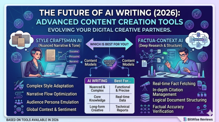 Detailed infographic comparing an 'AI Content Creator' against an 'AI Detection and Plagiarism Checker.' The image displays a clean futuristic comparison layout with headings, icons, and a data table summarizing key differences like 'Detection Basis' and 'Best For...' set in the year 2026