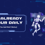 Artificial intelligence in daily life showing AI robot interacting with human through smart technology and digital devices